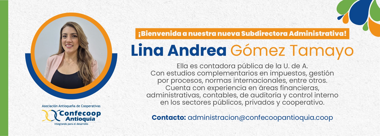 Bienvenida subdirectora administrativa